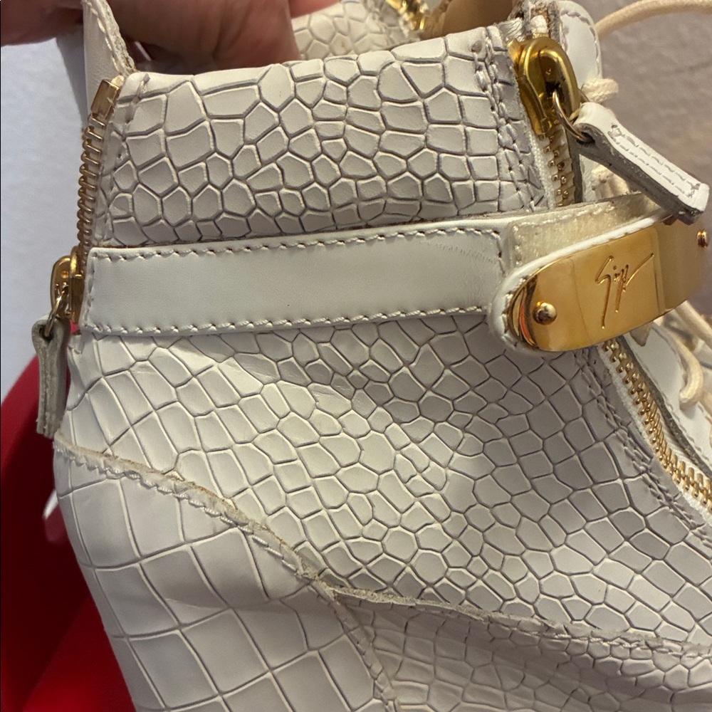 Giuseppe Zanotti White and Gold High-Top Wedge Sneakers Size 39 - Picture 11 of 12